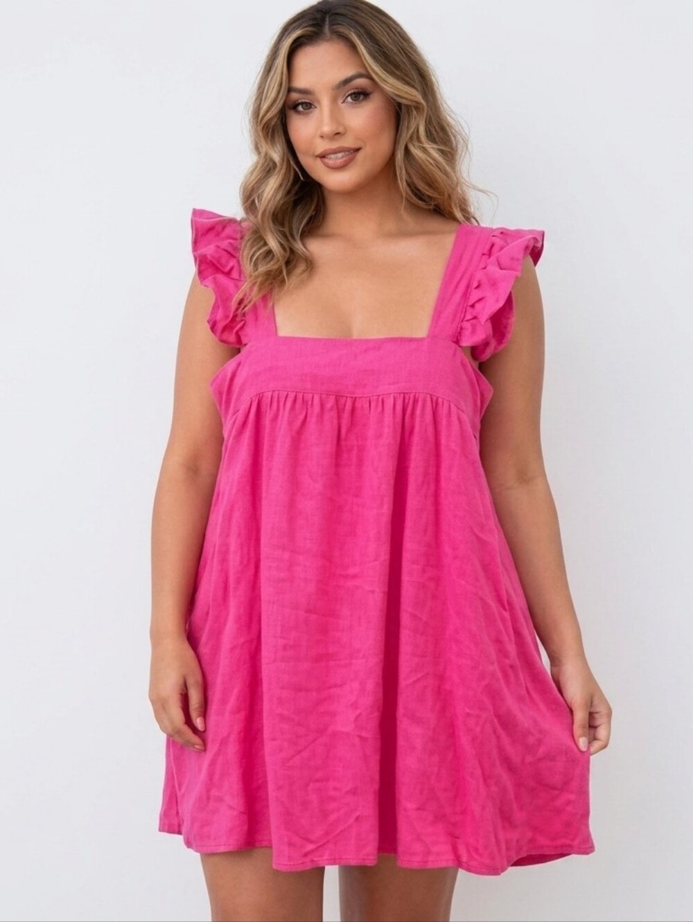 Tuckernuck Pomander Place Pink Hazel Ruffle Sleeve Linen Midi Dress Resort Sz M - Picture 12 of 12